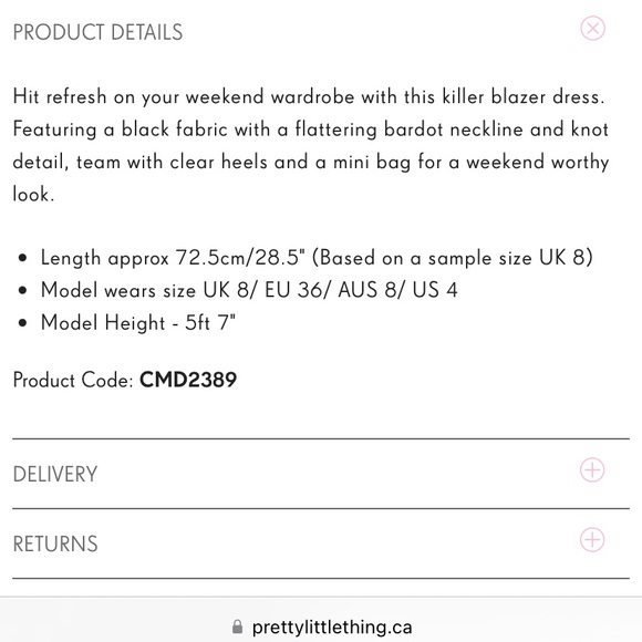 PLT Black Bardot Knot Detail Blazer Dress Size 12 large Off Shoulder Strapless - Picture 5 of 5